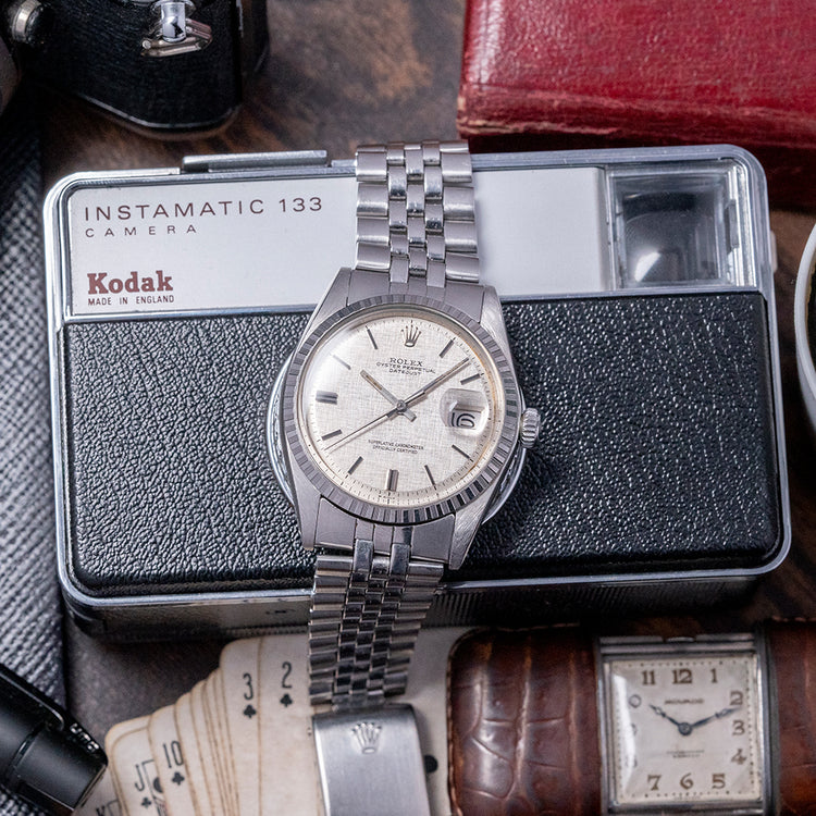 1978 Rolex Datejust 36mm Linen Dial Engine-Turned Bezel 1603