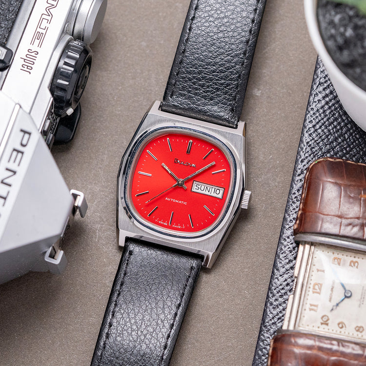 1979 Bulova Automatic Day Date Deep Red Dial 35.5mm