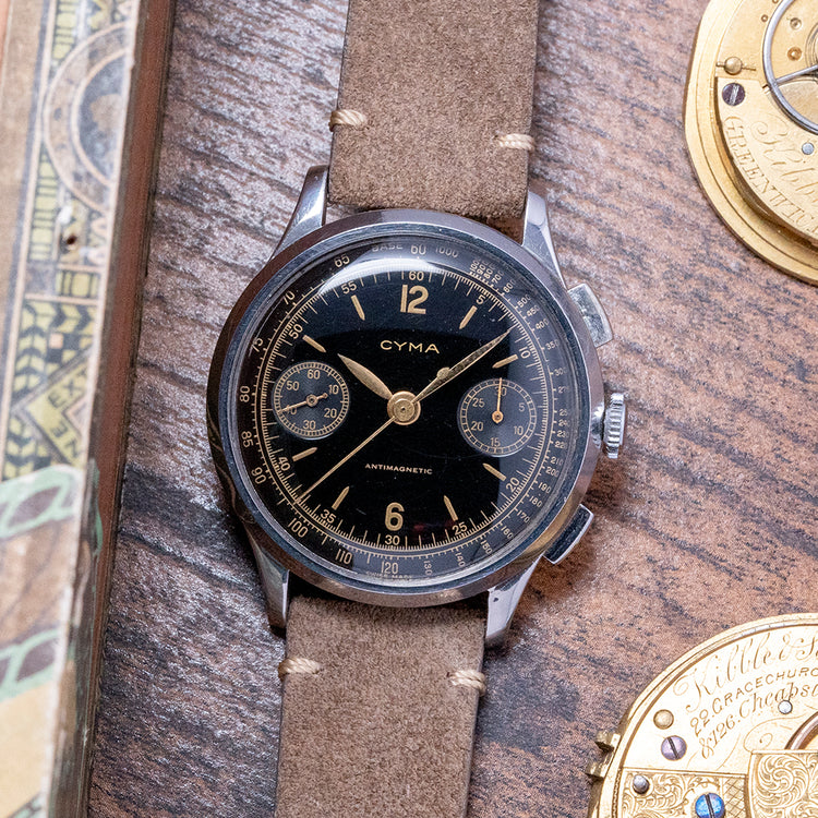 1940s CYMA Antimagnetic 36mm Steel Valjoux 22 Chronograph
