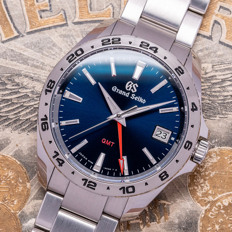 2021 Grand Seiko GMT Quartz Blue SBGN005G on Bracelet