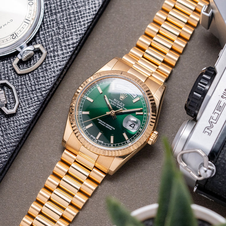 2006 Rolex Day-Date 36mm Yellow Gold 118238 Green Dial