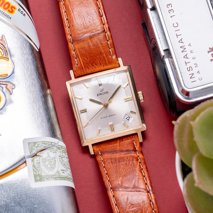 1970s Enicar Ultrasonic Square Gold-Plated Case Mechanical