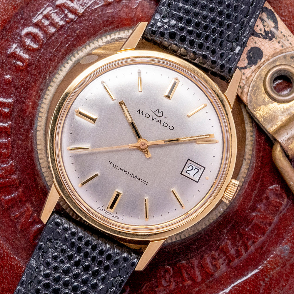 1970s Movado Tempo-Matic 'Sub-Sea' Date Model 2785 in Gold Plated Case with Box Like New