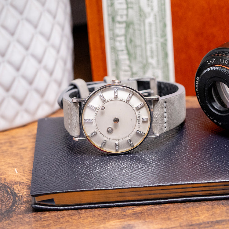 1955 LeCoultre & Vacheron 14ct White Gold Diamond Mystery Hour 33mm