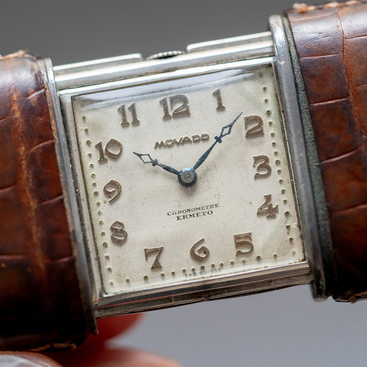 1920s Movado Ermeto 'Chronometre' Silver 'Sliding Doors' Watch - vault