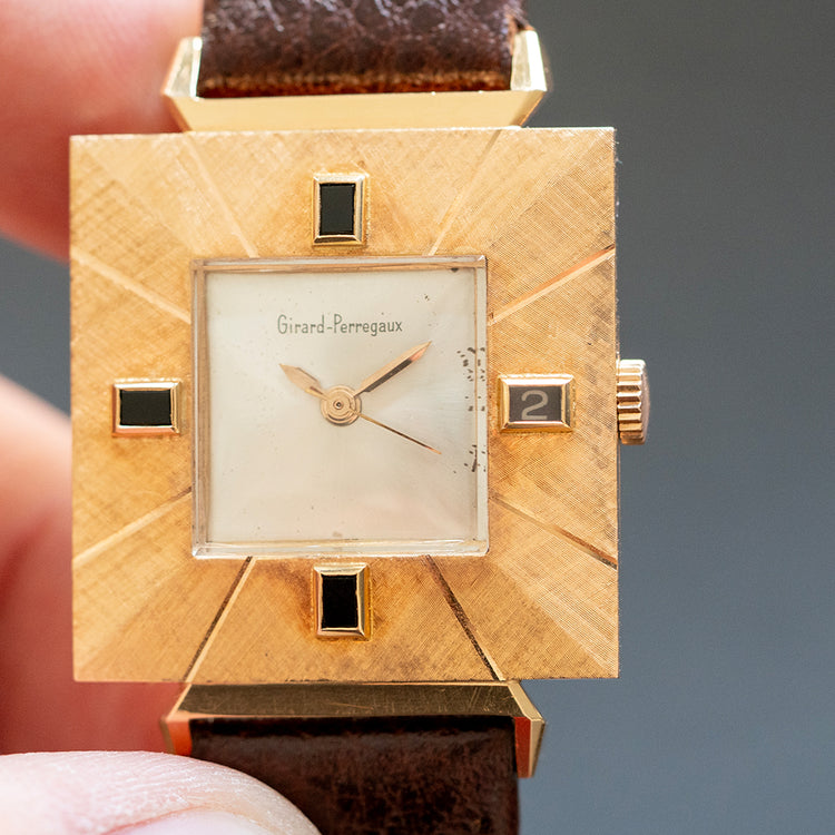 1960s Girard-Perregaux 18ct Pink Gold Square Art-Deco Auto - vault