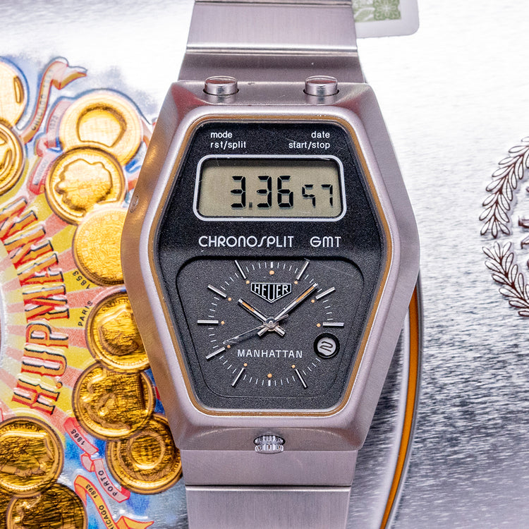 1970s Heuer Chronosplit GMT Manhattan Quartz 104.403