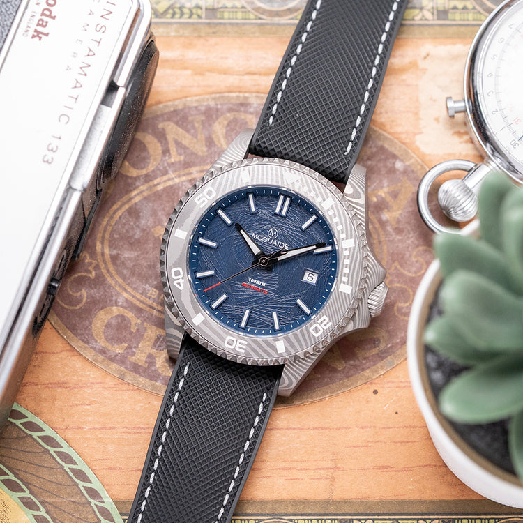 2024 McQuaide Q1-B Abyss Damascus Steel Automatic 43.5mm