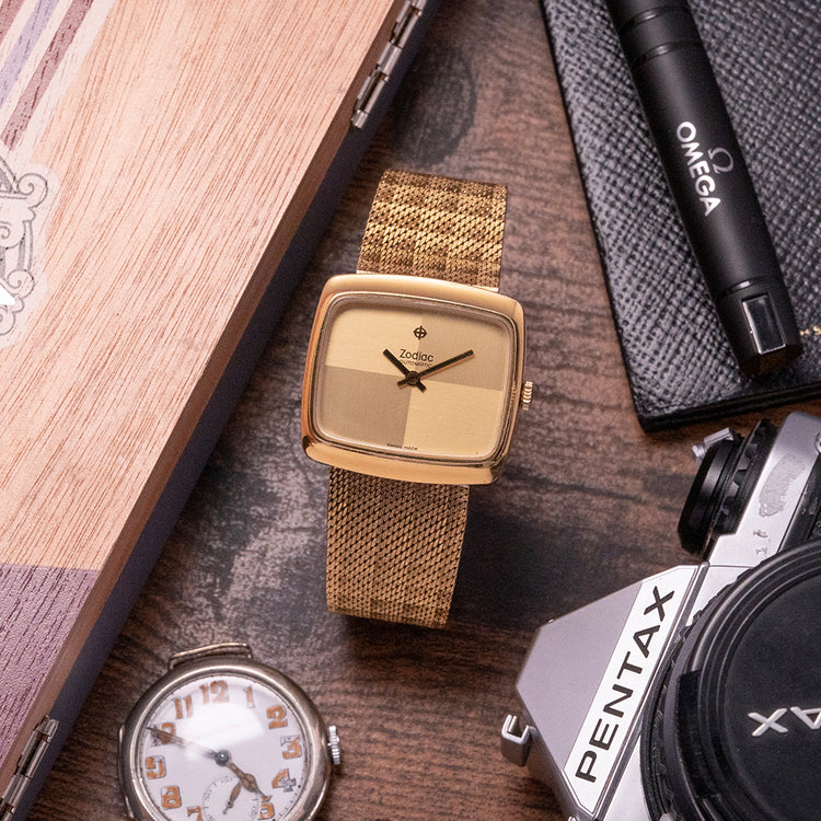 1970s Zodiac Automatic Gold-Plated "TV Screen"