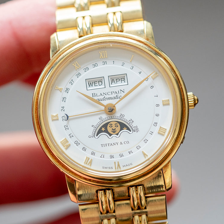 1990s Blancpain Villeret Moonphase Tiffany & Co 18ct Gold - vault