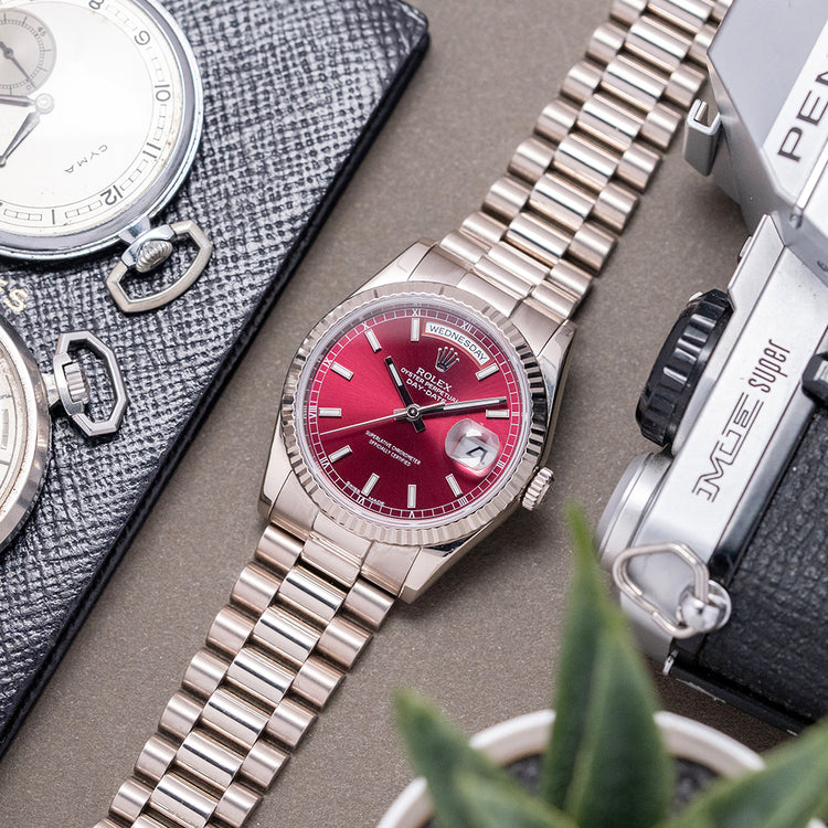 2003 Rolex Day-Date 36mm White Gold 118239 Cherry Red Dial