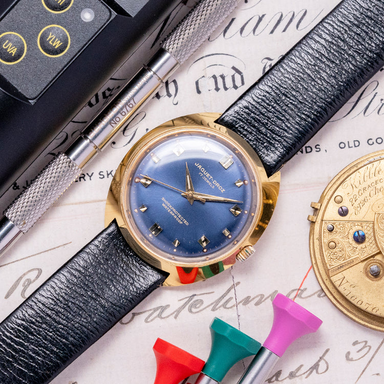 1960s Jaquet-Droz 17 Jewels Electric Blue Dial Art-Deco 34.5mm