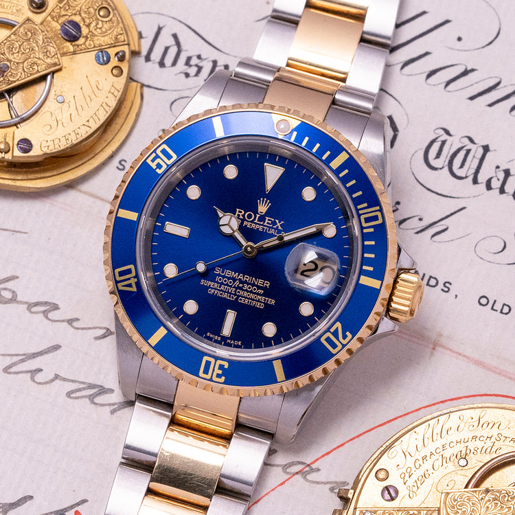 2004 Rolex Submariner Steel & Gold "Bluesey" 16613 Complete Set