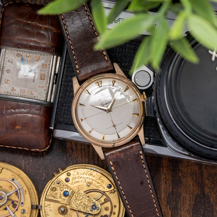 1962 Omega Geneve 9ct Gold Crosshair 34mm 13332 Box & Papers