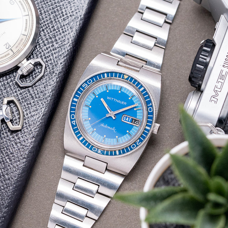 1970s Wittnauer Automatic Blue Dial 'Diver' on Bracelet 37mm