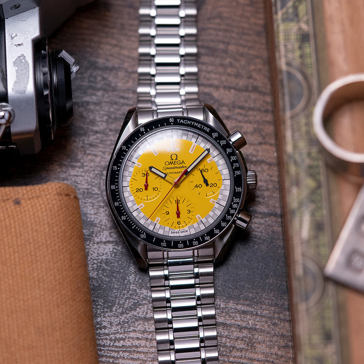 1998 Omega Speedmaster Reduced "Schumacher" Yellow Box & Papers 3510.12.00
