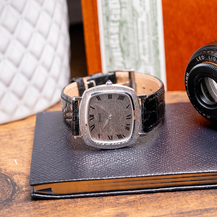 1970s Piaget Black Tie Emperador TV 18ct White Gold 9434