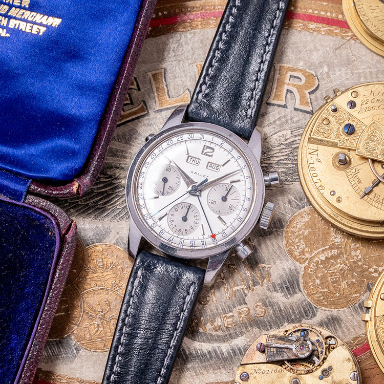 1950s Gallet Multichron Calendar Chronograph Valjoux 72C 35mm