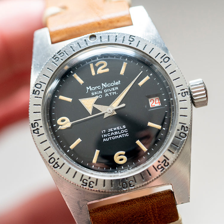 1960s Marc Nicolet Skin Diver Date Automatic ETA 2472 36mm - vault