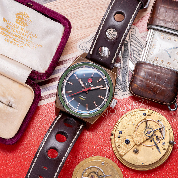 2015 Aevig Valkyr Bronze Case with Black Dial / Green Bezel 39mm