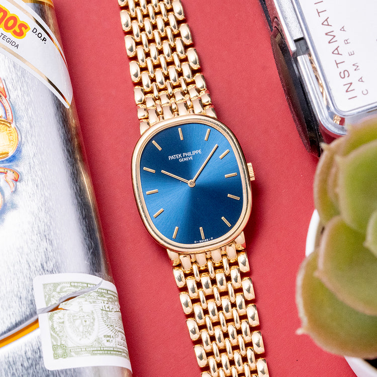 1990s Patek Philippe Ellipse 18ct Gold Blue Dial 3848/22