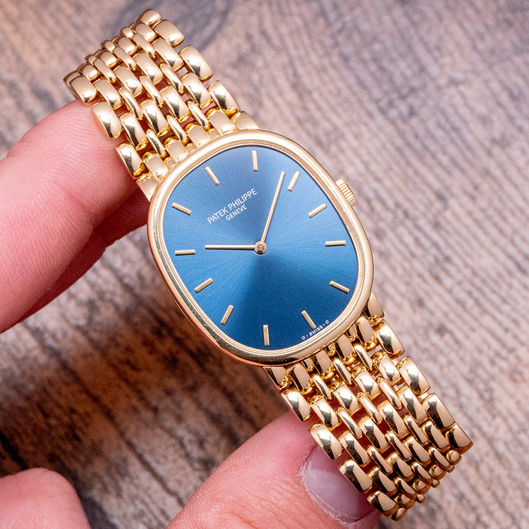 1990s Patek Philippe Ellipse 18ct Gold Blue Dial 3848/22