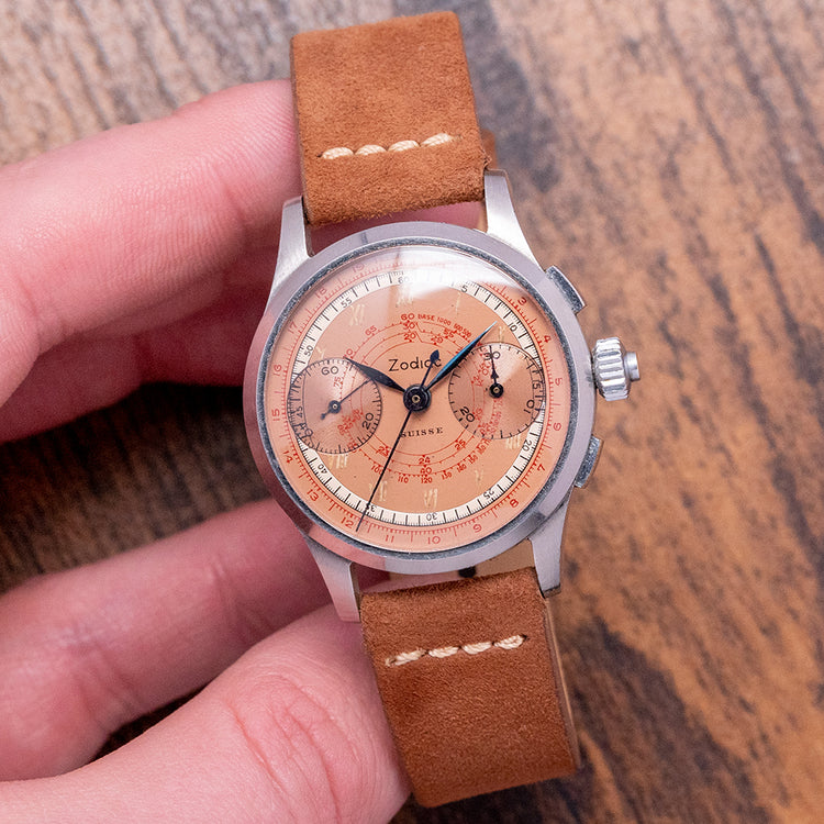 1930s Zodiac Chronograph Landeron 47 Salmon Dial 34mm