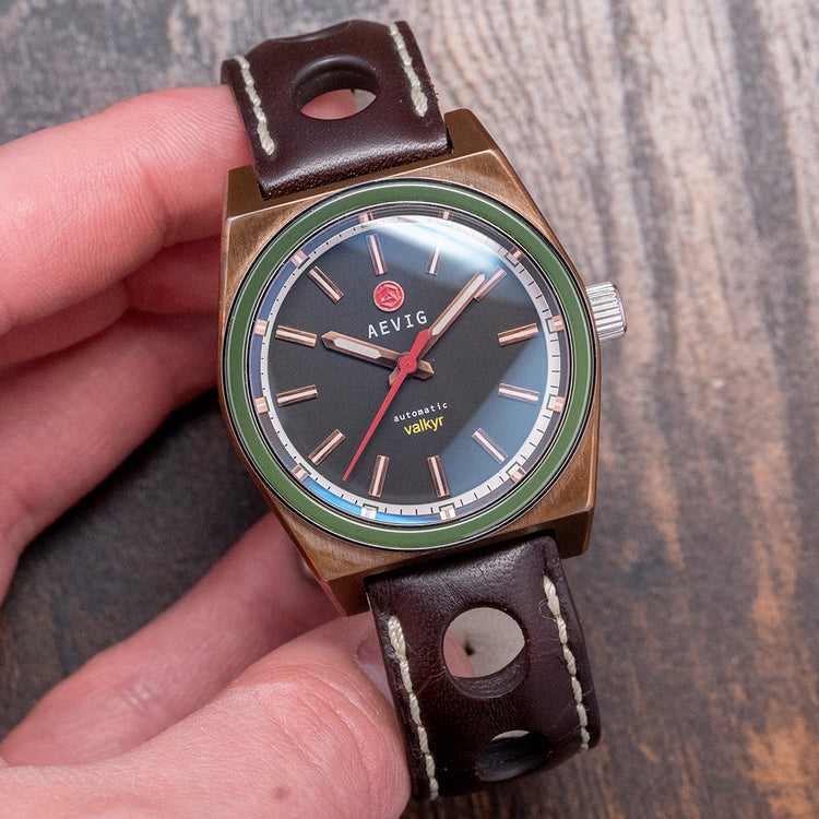2015 Aevig Valkyr Bronze Case with Black Dial / Green Bezel 39mm
