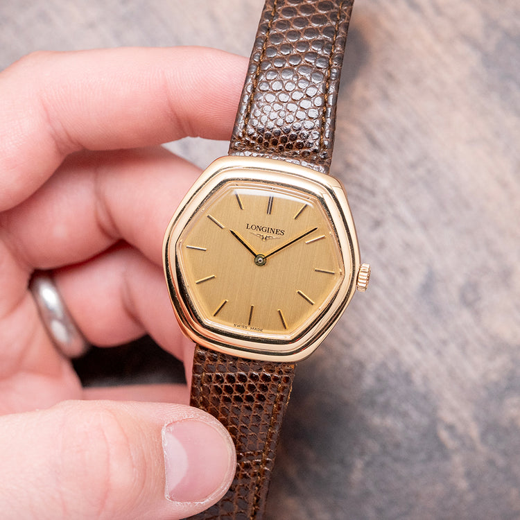 1976 Longines Gold Plated Stepped Hexagon 5047-2 34mm