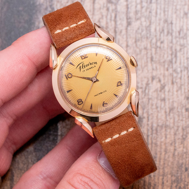 1950s Fleuron 18ct Rose Gold Bombe Lugs 35mm Manual