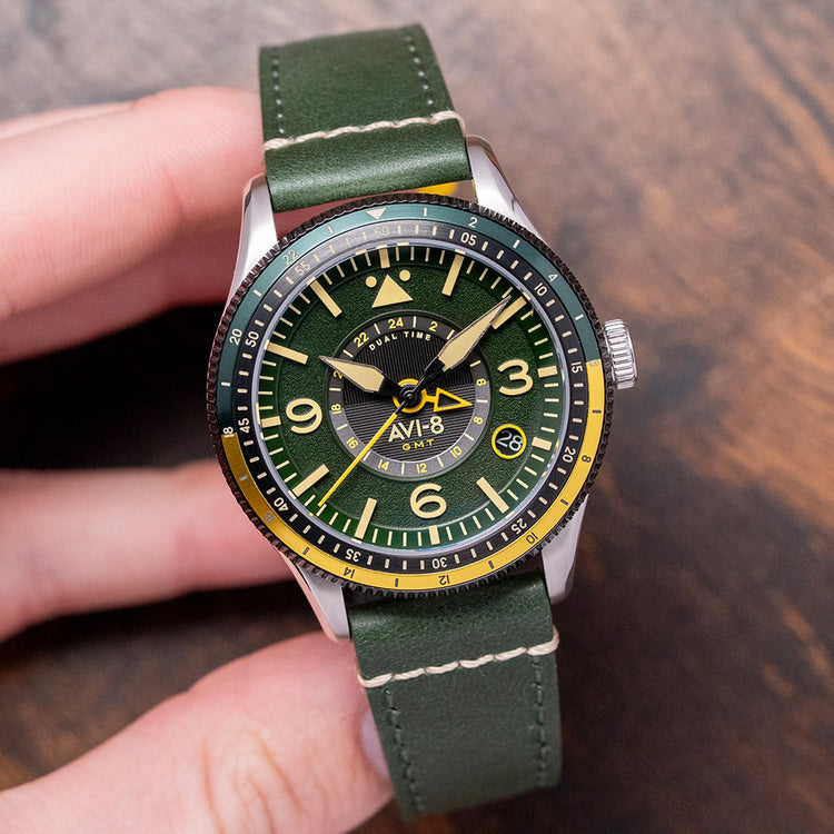 2025 AVI-8 Flyboy Airmaster GMT Fuselage Green 40mm