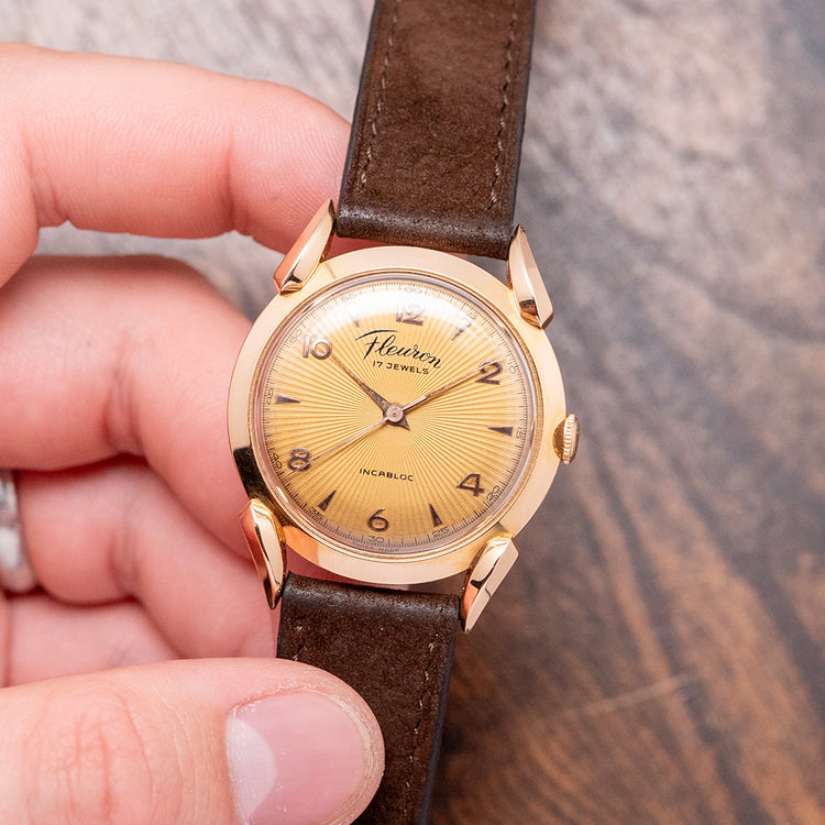 1950s Fleuron 18ct Pink Gold Bombe Lugs 35mm Manual