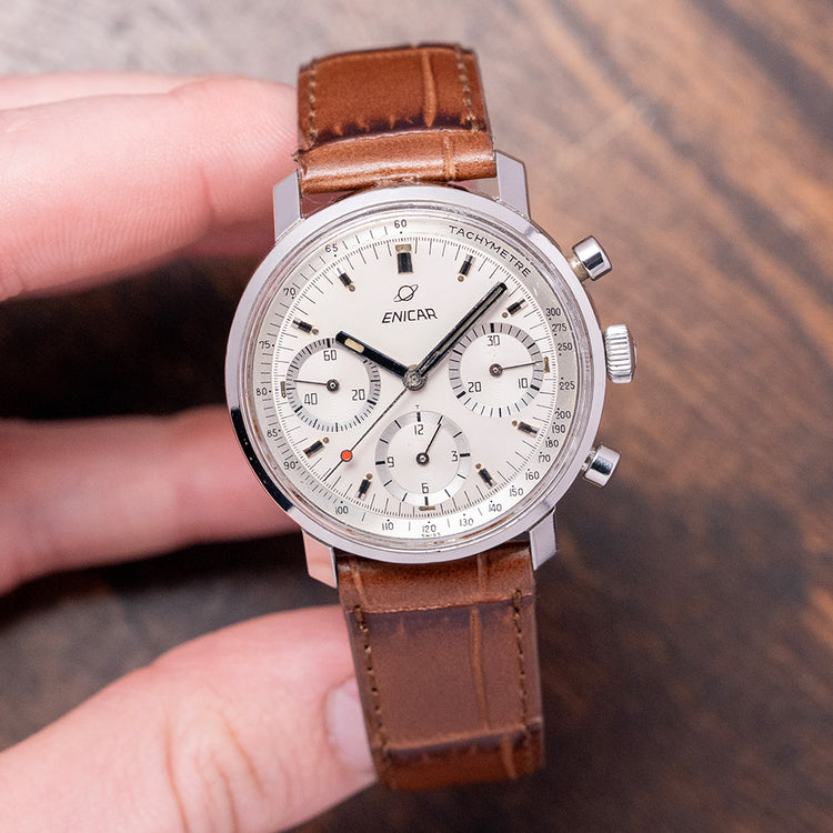 1970s Enicar 'Garnix' Chronograph Silver Dial Valjoux 72 36.5mm