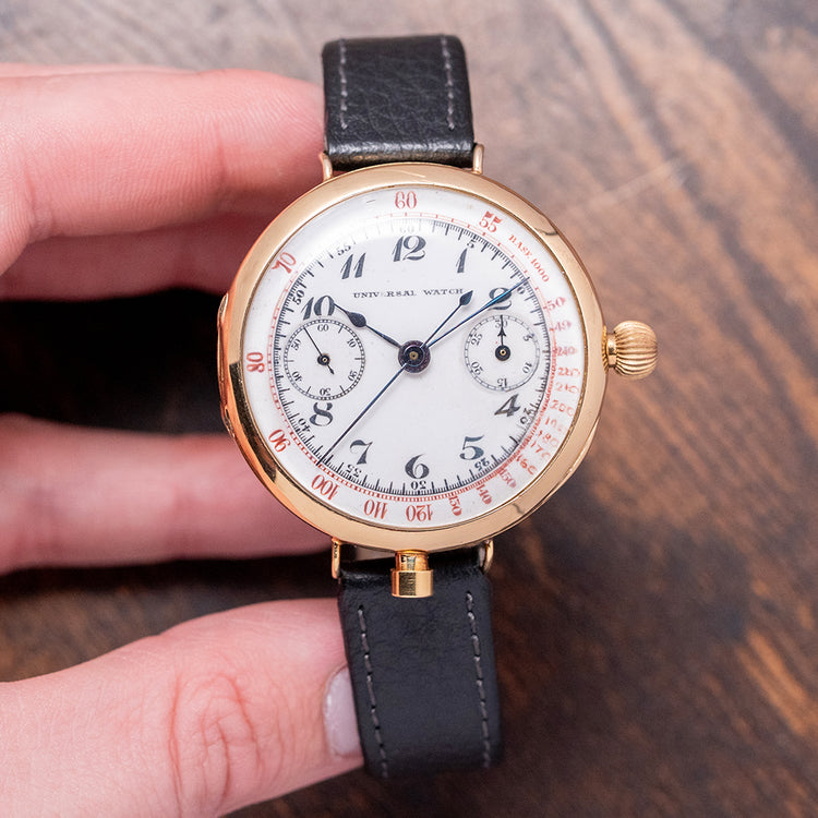 1920s Universal Watch 18ct Gold Monopusher Chronograph 41.5mm