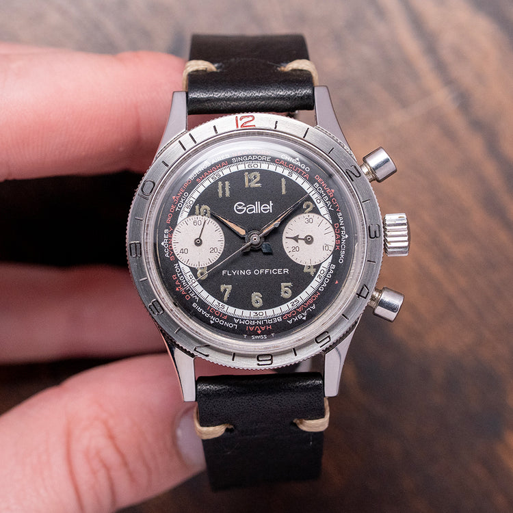1970s Gallet 'Flying Officer' Black Dial '4th Gen' 36mm