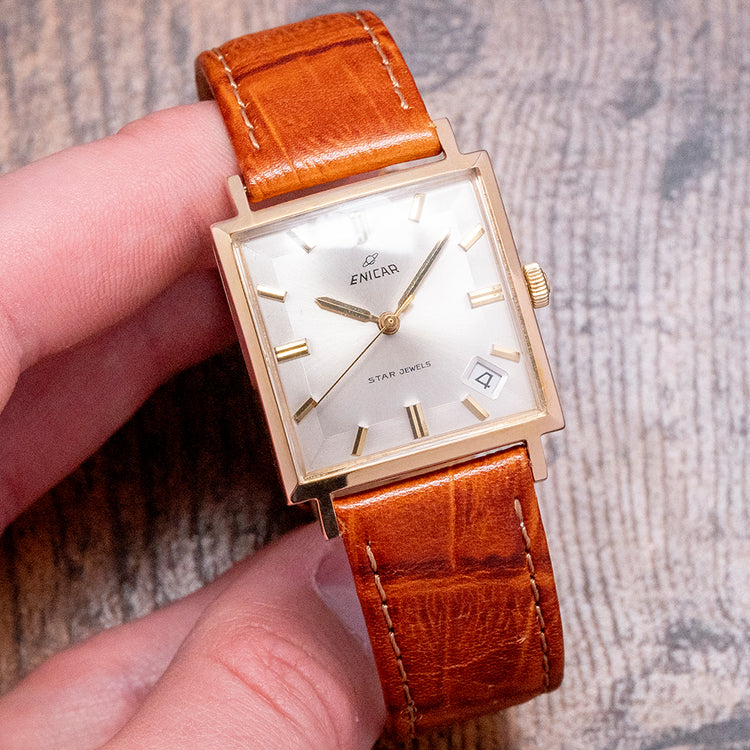 1970s Enicar Ultrasonic Square Gold-Plated Case Mechanical