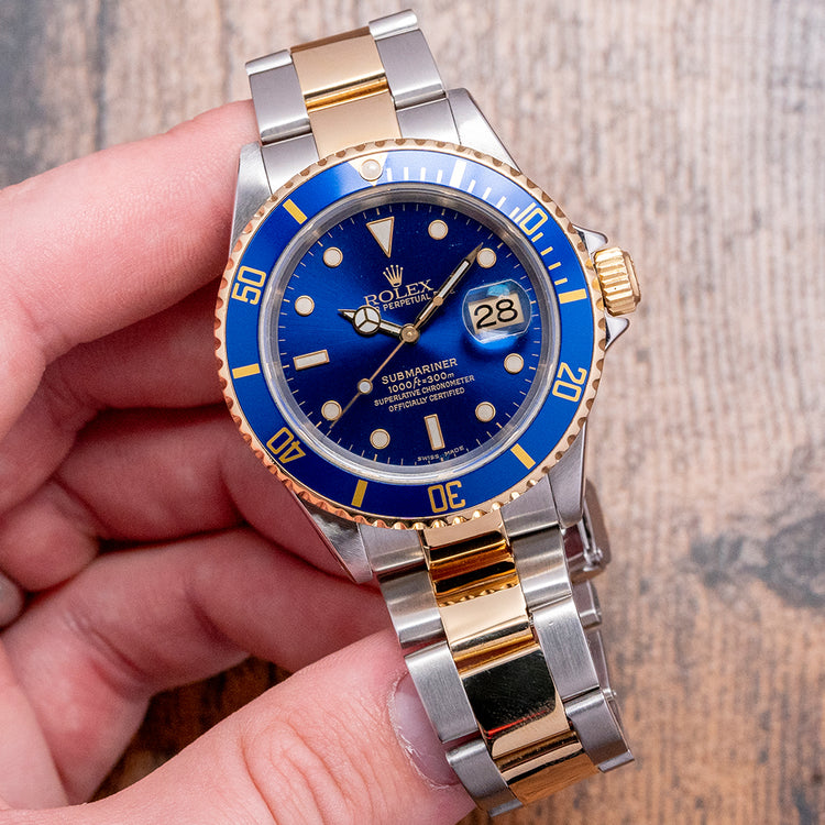 2002 Rolex Submariner Steel & Gold "Bluesey" 16613 on Bracelet