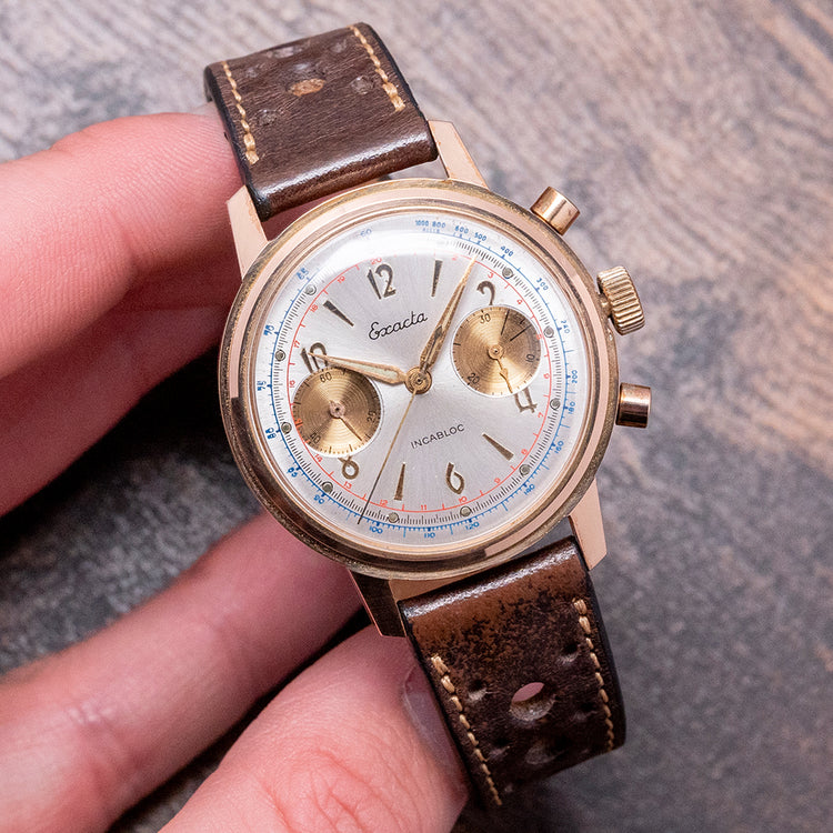 1950s Exacta Chronograph Landeron 51 37mm Gold Plated