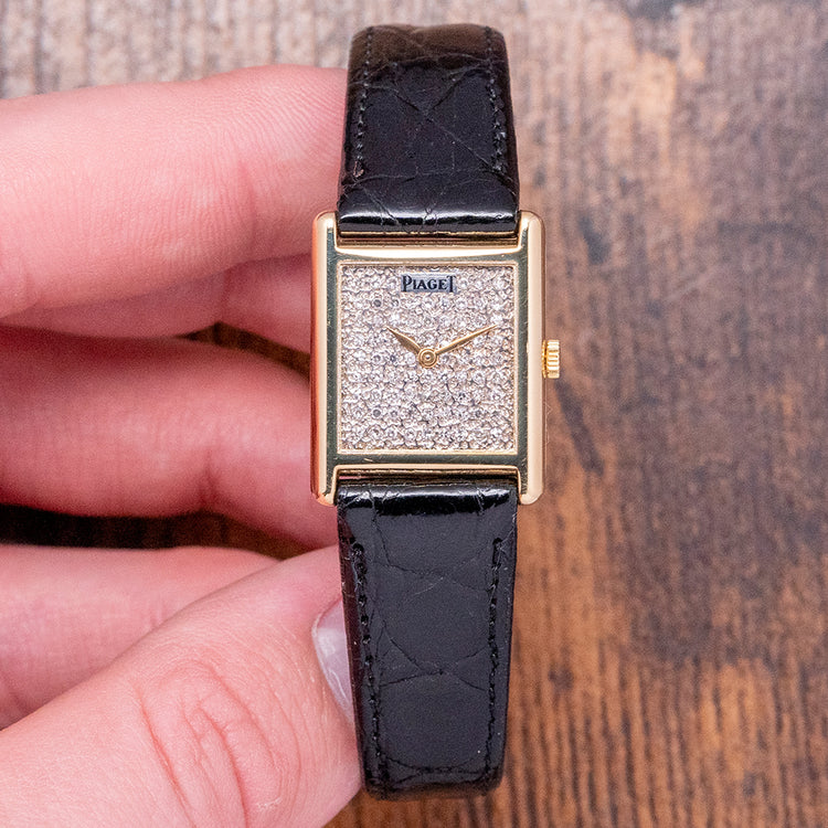 1980s Piaget Tank Tradition 18ct Yellow Gold Diamond Dial