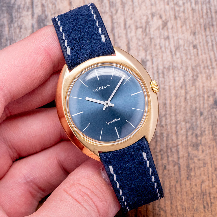 1976 Gübelin 18ct Gold Special-Time Blue Dial 36.5mm