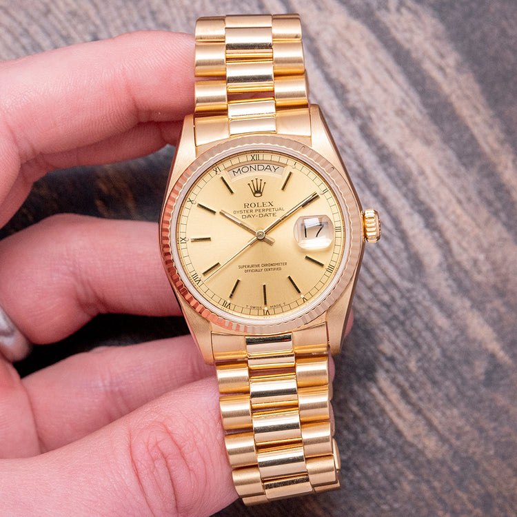 1986 Rolex Day-Date 36mm Champagne Dial 18038