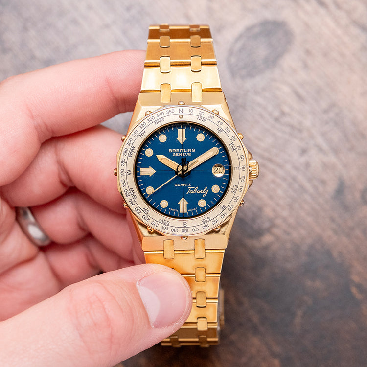 1980s Breitling Tabarly Blue Dial Full Gold Plated on Bracelet 35mm
