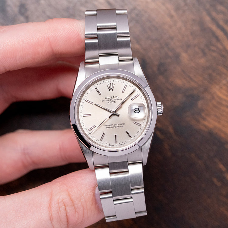 2002 Rolex Oyster Perpetual Date Silver Dial 34mm 15200