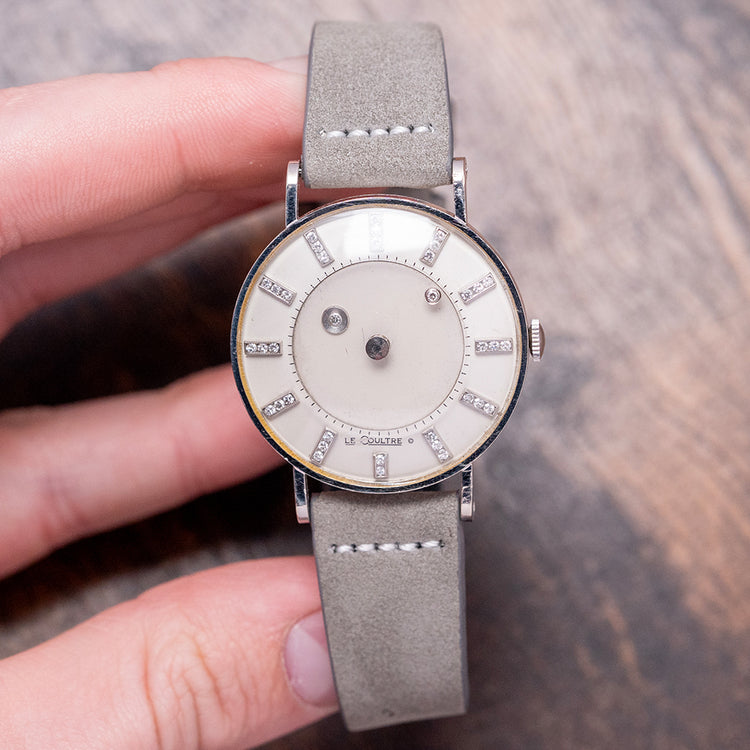 1955 LeCoultre & Vacheron 14ct White Gold Diamond Mystery Hour 33mm