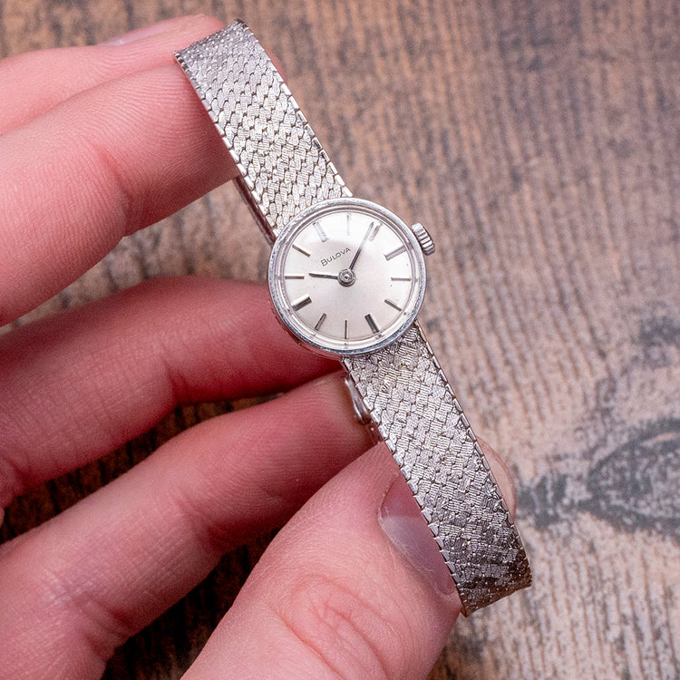 1968 Bulova 9ct White Gold 16.5mm Integrated Bracelet