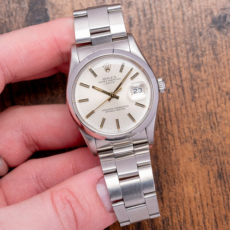 1982 Rolex Oyster Perpetual Date 34mm Silver Dial 15000
