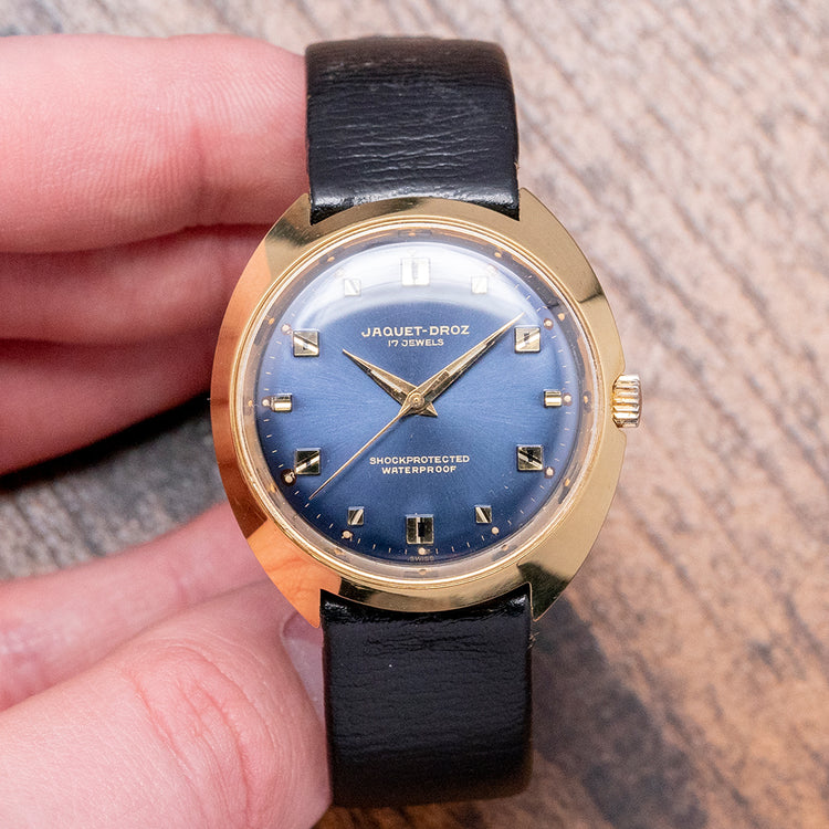 1960s Jaquet-Droz 17 Jewels Electric Blue Dial Art-Deco 34.5mm