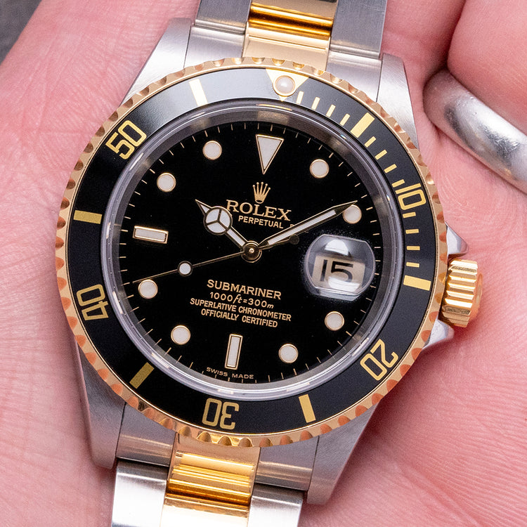 2005 Rolex Submariner Steel & Gold Black 16613LN Full Set