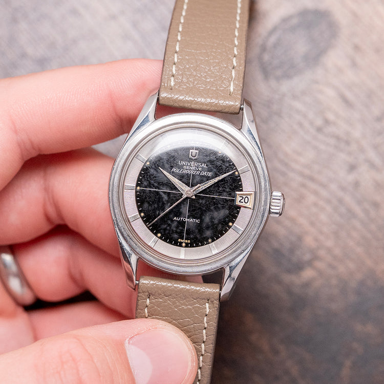 1959 Universal Geneve Polerouter Date Black Spider Dial 35.5mm