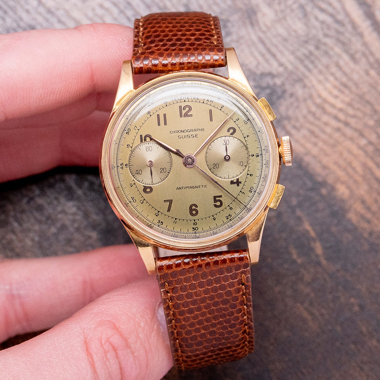 1950s Chronographe Suisse 18ct Gold Landeron 48 36.5mm